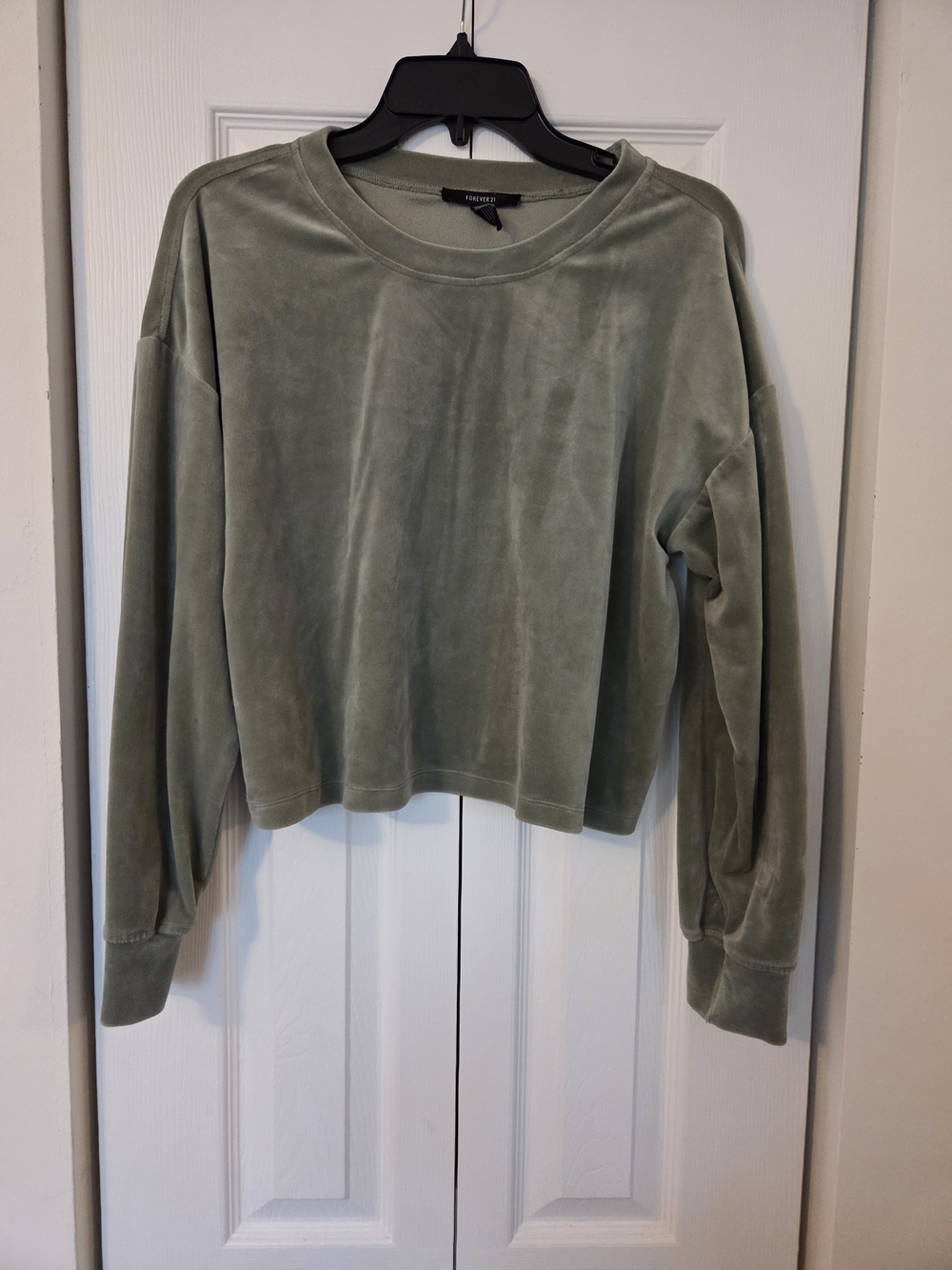 Forever 21 Olive Green Velvet Crewneck Sweatshirt